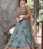 Light-blue digital print silk semi stitched lehenga