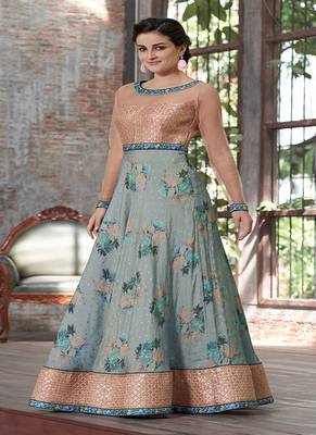 Light-blue digital print silk semi stitched lehenga 2