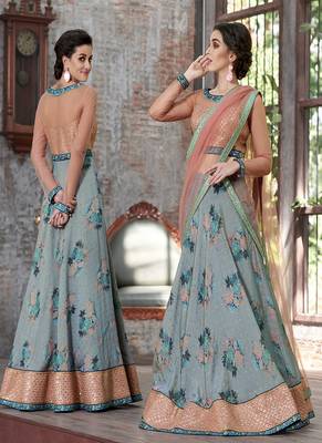 Light-blue digital print silk semi stitched lehenga 3