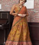 Copper digital print silk semi stitched lehenga