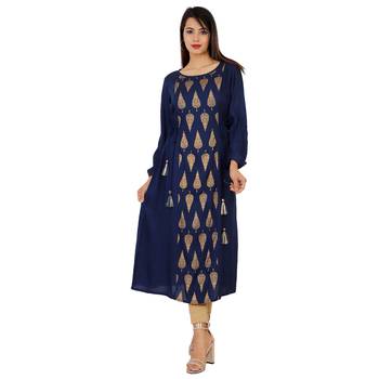 Women's Designer Printed Beads work On Neck Kurta 1