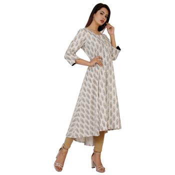 Women's Designer Printed with Pignose Button Kurta 2