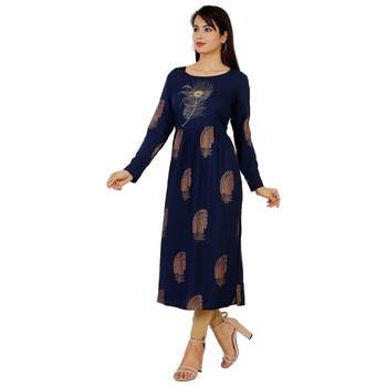 Women's Designer Printed with Pignose Button Kurta 2