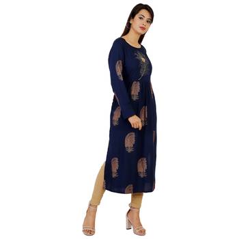 Women's Designer Printed with Pignose Button Kurta 3
