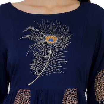 Women's Designer Printed with Pignose Button Kurta 5