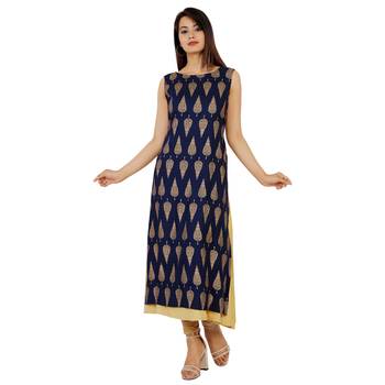 Women's Designer Embroidered on Neck With Gold Print Kurta 1