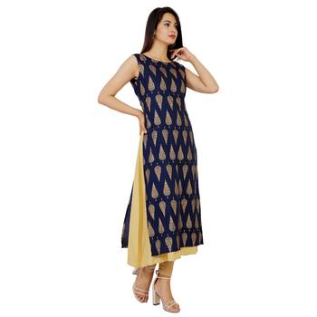 Women's Designer Embroidered on Neck With Gold Print Kurta 2