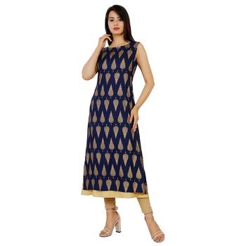 Women's Designer Embroidered on Neck With Gold Print Kurta 3