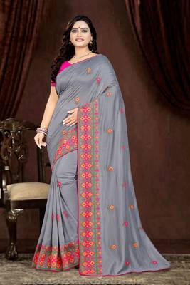 Grey Embroidered Georgette Saree With Blouse 1