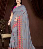 Grey Embroidered Georgette Saree With Blouse