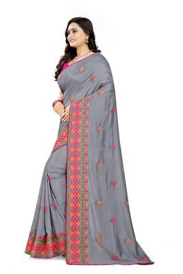 Grey Embroidered Georgette Saree With Blouse 2