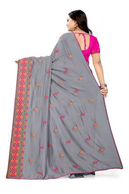 Grey Embroidered Georgette Saree With Blouse 4