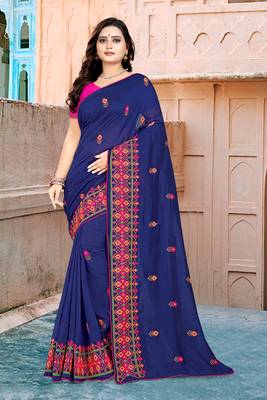 Blue Embroidered Georgette Saree With Blouse 1