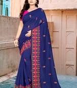Blue Embroidered Georgette Saree With Blouse