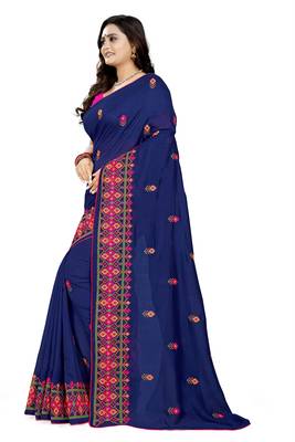 Blue Embroidered Georgette Saree With Blouse 2