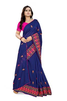 Blue Embroidered Georgette Saree With Blouse 3