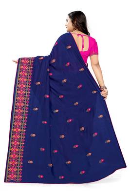 Blue Embroidered Georgette Saree With Blouse 4