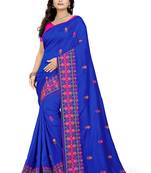 Blue embroidered georgette saree with blouse