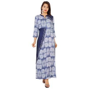 Women's Designer Solid BeigeIinner And Gold Printed Upper And Sleevs In Side Atteched Kurta 1