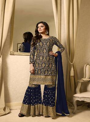 Blue embroidered georgette salwar 1