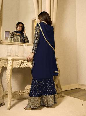 Blue embroidered georgette salwar 4