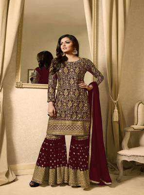 Maroon embroidered georgette salwar 1