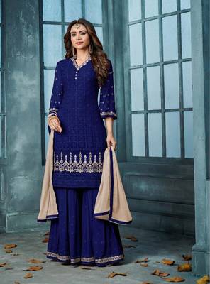 Blue Embroidered Faux Georgette Salwar 1