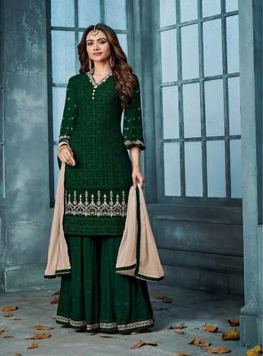 Green Embroidered Faux Georgette Salwar 1