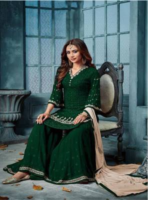 Green Embroidered Faux Georgette Salwar 2
