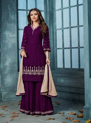 Purple Embroidered Faux Georgette Salwar 1