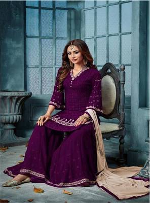 Purple Embroidered Faux Georgette Salwar 5