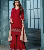 Red embroidered faux georgette salwar