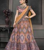 Mauve digital print silk semi stitched lehenga