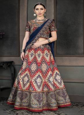 Multicolor digital print silk semi stitched lehenga 1