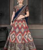 Multicolor digital print silk semi stitched lehenga