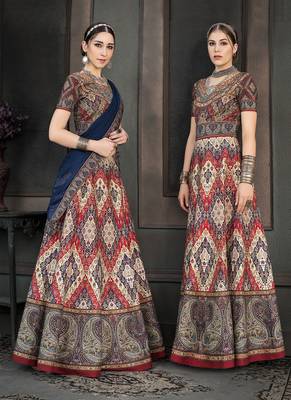 Multicolor digital print silk semi stitched lehenga 2
