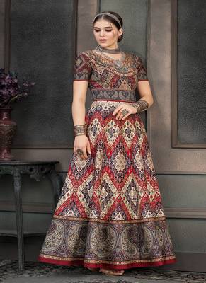 Multicolor digital print silk semi stitched lehenga 3