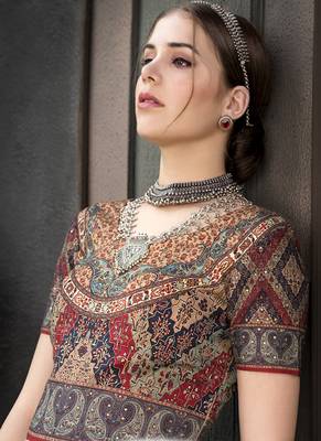 Multicolor digital print silk semi stitched lehenga 4