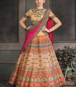 Mustard digital print silk semi stitched lehenga