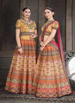 Mustard digital print silk semi stitched lehenga 3