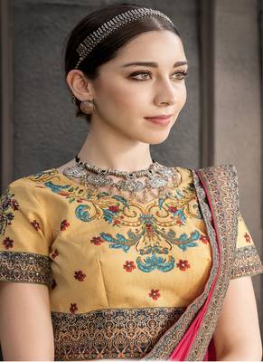 Mustard digital print silk semi stitched lehenga 4