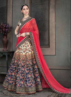 Multicolor digital print silk semi stitched lehenga 1