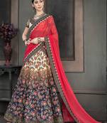 Multicolor digital print silk semi stitched lehenga