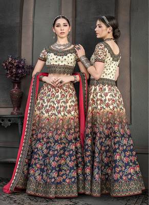 Multicolor digital print silk semi stitched lehenga 2