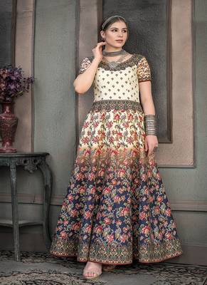 Multicolor digital print silk semi stitched lehenga 3