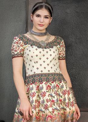 Multicolor digital print silk semi stitched lehenga 4