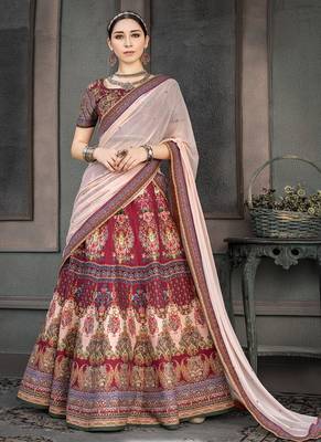Crimson digital print silk semi stitched lehenga 1
