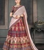 Crimson digital print silk semi stitched lehenga