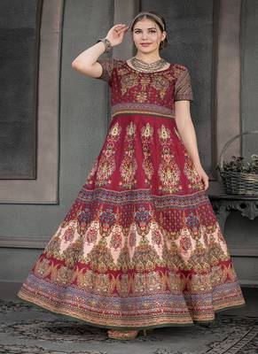 Crimson digital print silk semi stitched lehenga 3