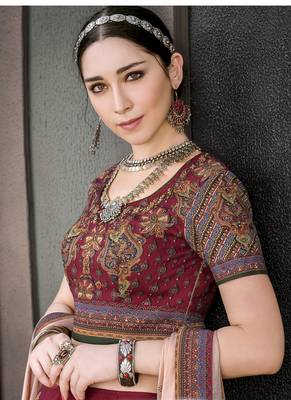 Crimson digital print silk semi stitched lehenga 4